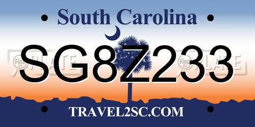 SG8Z233 South Carolina License Plate