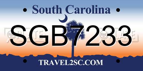SGB7233 South Carolina License Plate