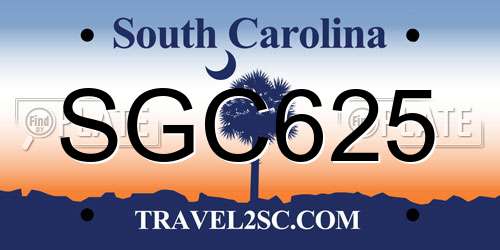 SGC625 South Carolina License Plate