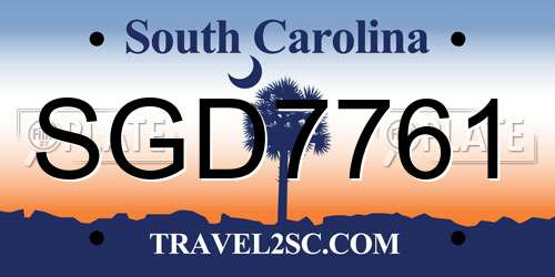 SGD7761 South Carolina License Plate