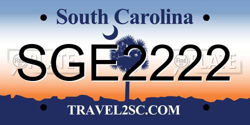 SGE2222 South Carolina License Plate