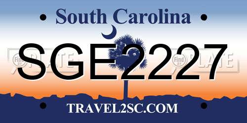SGE2227 South Carolina License Plate
