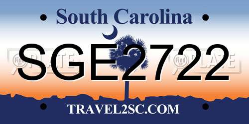 SGE2722 South Carolina License Plate