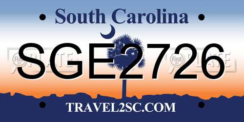 SGE2726 South Carolina License Plate