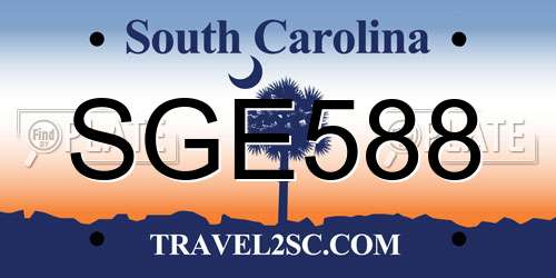 SGE588 South Carolina License Plate