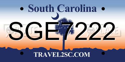 SGE7222 South Carolina License Plate