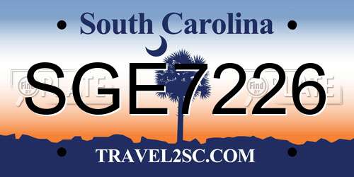 SGE7226 South Carolina License Plate