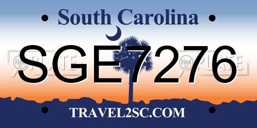 SGE7276 South Carolina License Plate