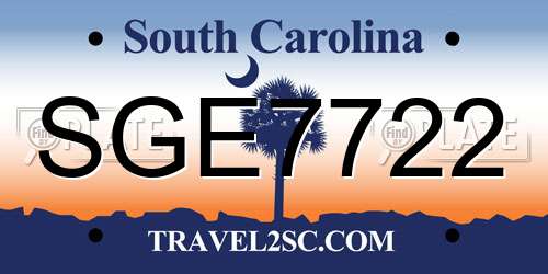 SGE7722 South Carolina License Plate