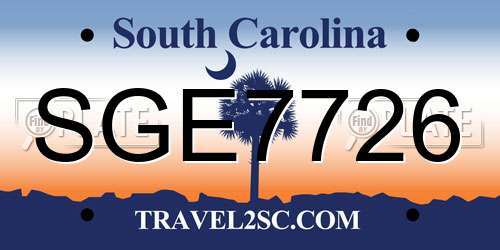SGE7726 South Carolina License Plate