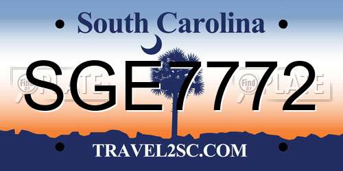 SGE7772 South Carolina License Plate