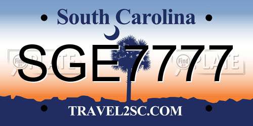 SGE7777 South Carolina License Plate