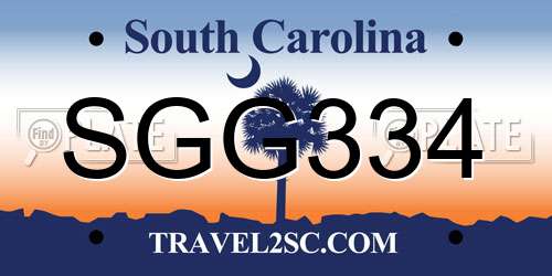 SGG334 South Carolina License Plate