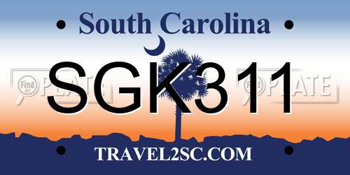 SGK311 South Carolina License Plate