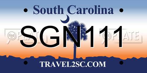 SGN111 South Carolina License Plate