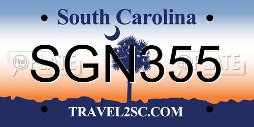 SGN355 South Carolina License Plate