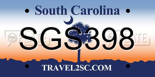 SGS398 South Carolina License Plate