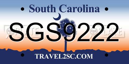 SGS9222 South Carolina License Plate