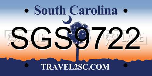 SGS9722 South Carolina License Plate