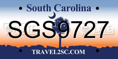 SGS9727 South Carolina License Plate