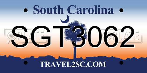 SGT3062 South Carolina License Plate