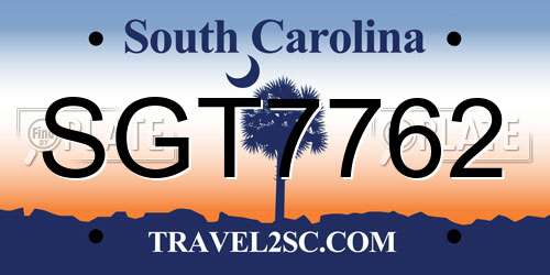 SGT7762 South Carolina License Plate