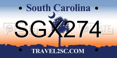 SGX274 South Carolina License Plate