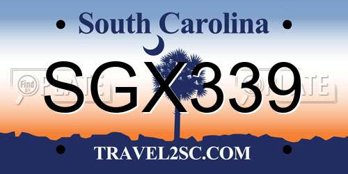 SGX339 South Carolina License Plate