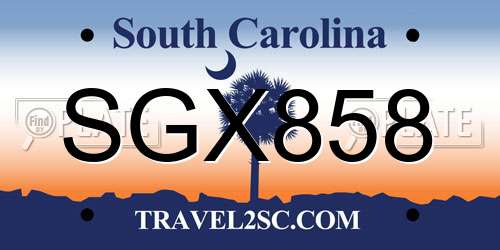 SGX858 South Carolina License Plate