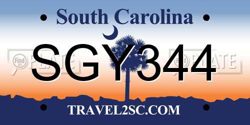 SGY344 South Carolina License Plate