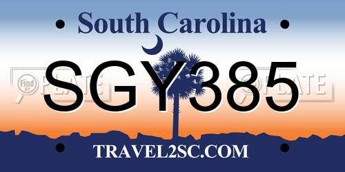 SGY385 South Carolina License Plate