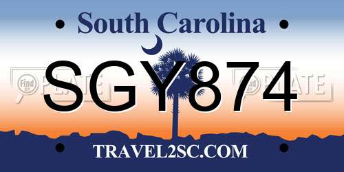 SGY874 South Carolina License Plate