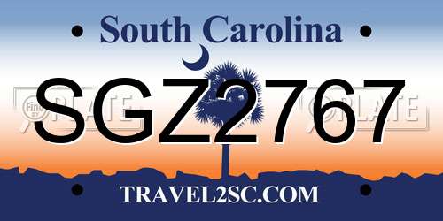 SGZ2767 South Carolina License Plate