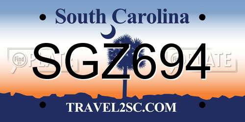 SGZ694 South Carolina License Plate