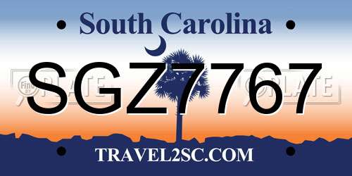 SGZ7767 South Carolina License Plate