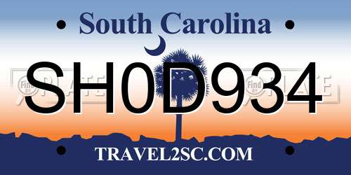 SH0D934 South Carolina License Plate