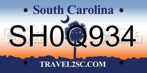 SH0Q934 South Carolina License Plate