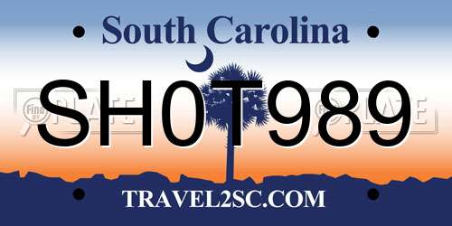 SH0T989 South Carolina License Plate