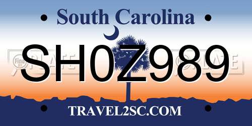 SH0Z989 South Carolina License Plate