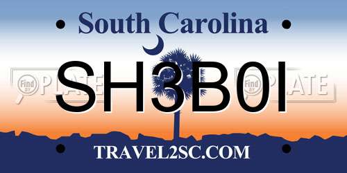 SH3B0I South Carolina License Plate