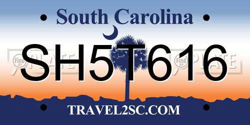 SH5T616 South Carolina License Plate