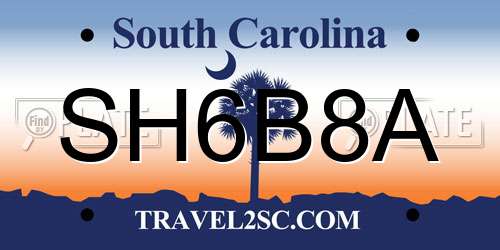 SH6B8A South Carolina License Plate