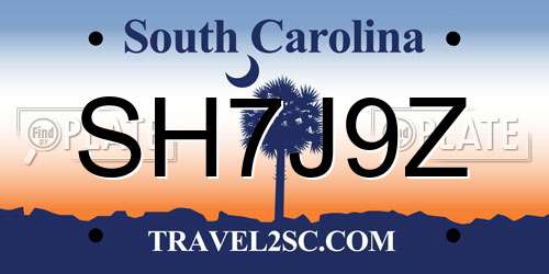 SH7J9Z South Carolina License Plate