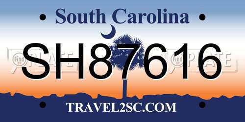 SH87616 South Carolina License Plate