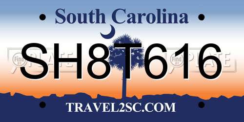 SH8T616 South Carolina License Plate