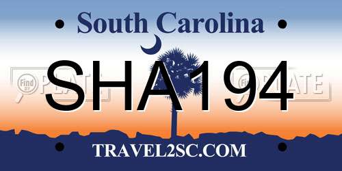 SHA194 South Carolina License Plate