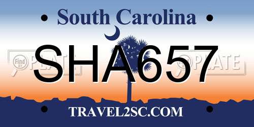 SHA657 South Carolina License Plate