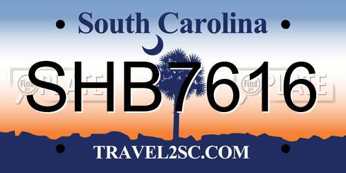 SHB7616 South Carolina License Plate