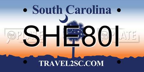 SHE80I South Carolina License Plate