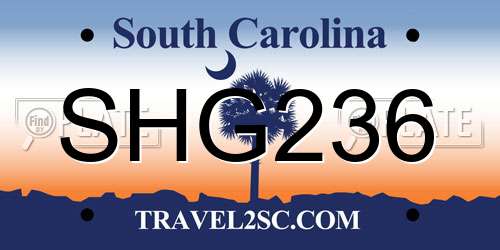 SHG236 South Carolina License Plate